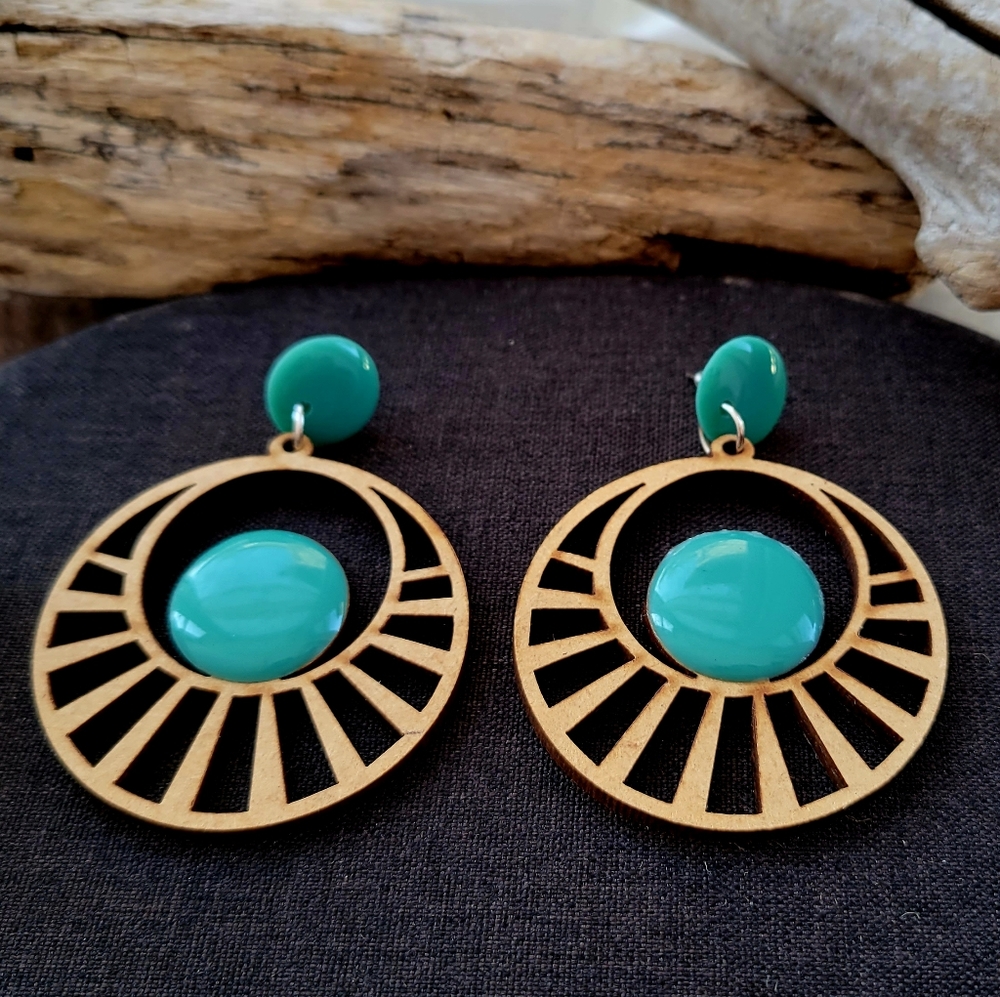 Handmade Geometric Laser Cut Wooden Earrings Circle